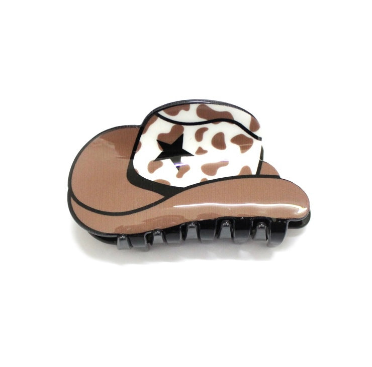 Brown Cowprint Hat Claw Clip