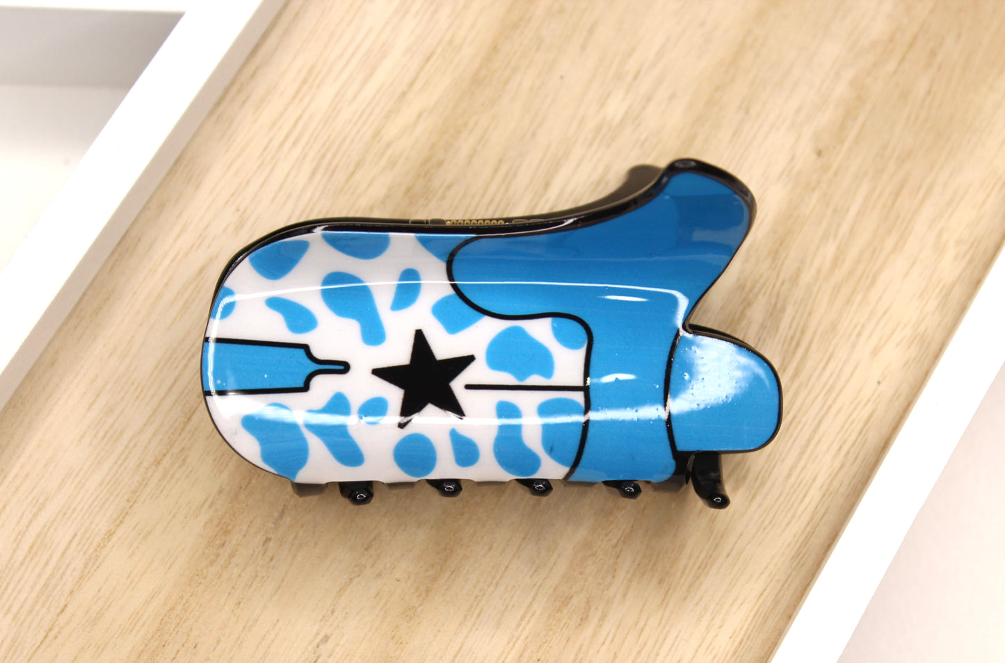 Blue CowPrint Boot Claw Clip