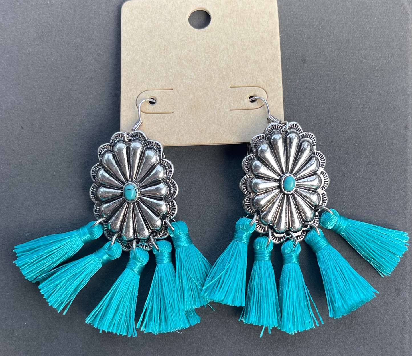 Teal Fringe Earrings
