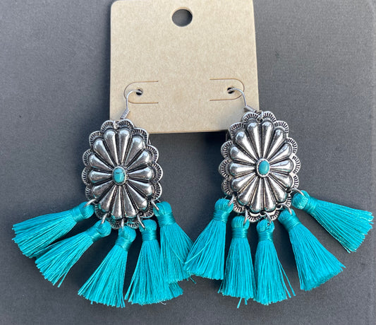 Teal Fringe Earrings